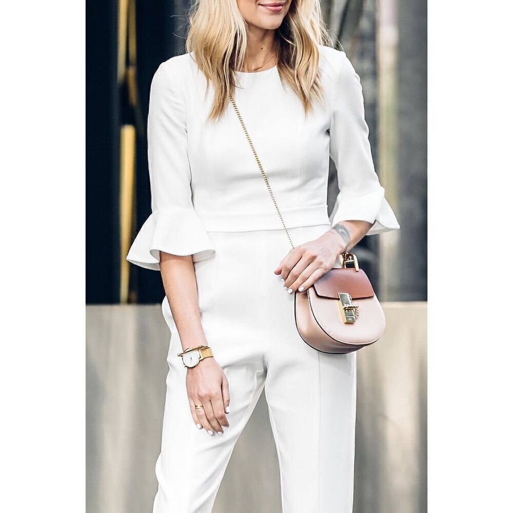 BLACK HALO Brooklyn Bell-sleeve Cropped Jumpsuit in White Size US 4 - Picture 2 of 16
